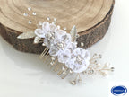 Gold Blüten Haarkamm – Ivory Chiffonblüten mit Perlen & Strass | Vintage Brauthaarschmuck | ONDEGO®
