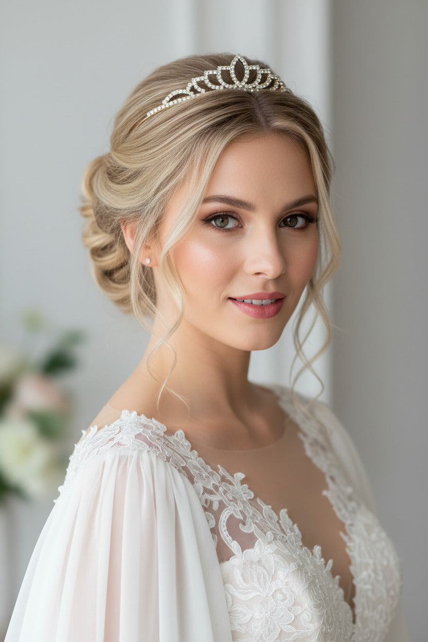 Gold Strass Diadem – elegante Tiara für Hochzeit, Braut & Abiball | ONDEGO®