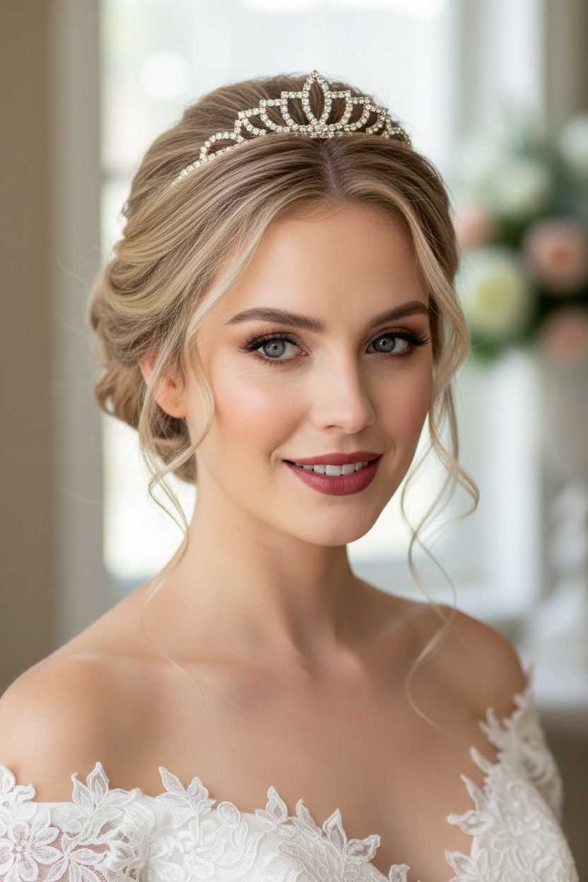 Gold Strass Diadem – elegante Tiara für Hochzeit, Braut & Abiball | ONDEGO®
