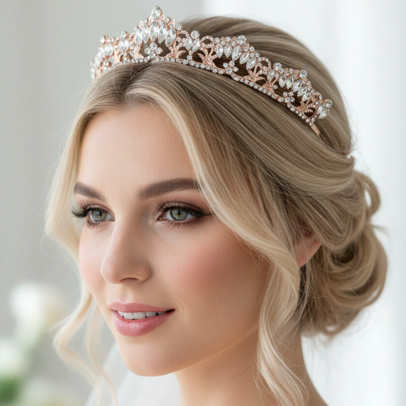 Roségold Strass Diadem – große Tiara für Hochzeit, Braut & Glam-Events | ONDEGO®