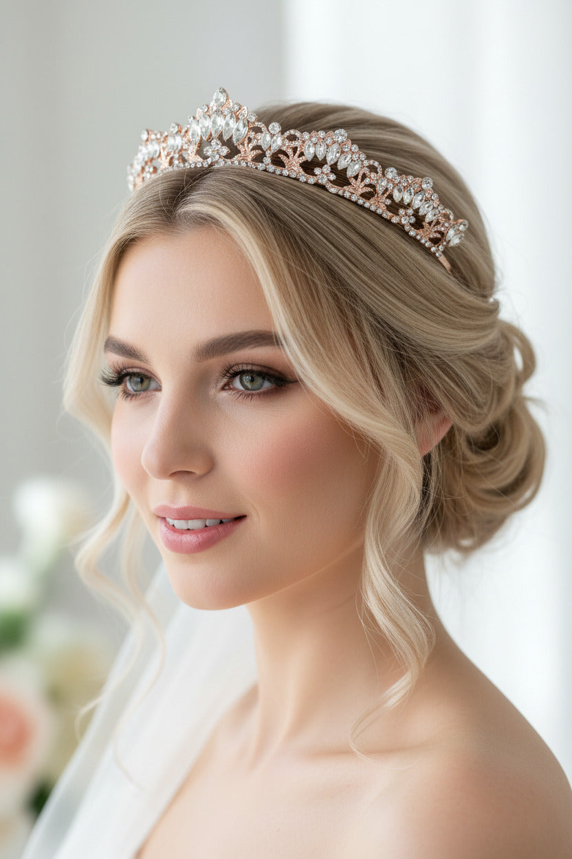 Roségold Strass Diadem – große Tiara für Hochzeit, Braut & Glam-Events | ONDEGO®