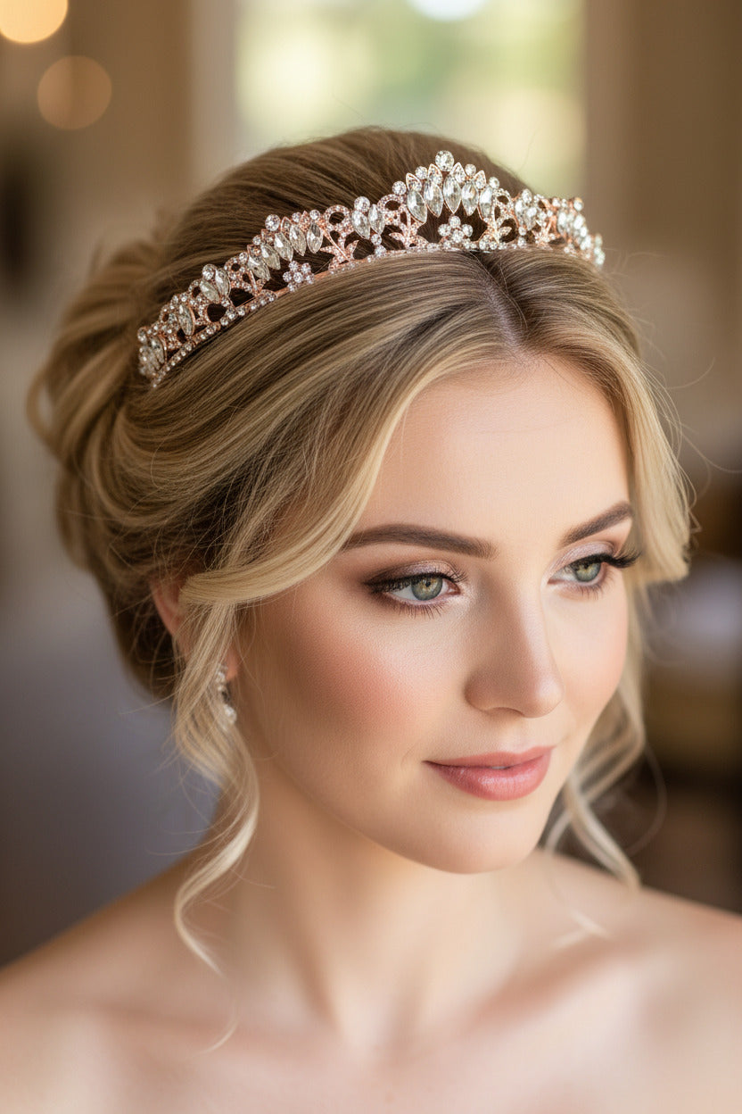 Roségold Strass Diadem – große Tiara für Hochzeit, Braut & Glam-Events | ONDEGO®