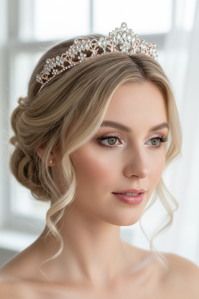 Roségold Strass Diadem – große Tiara für Hochzeit, Braut & Glam-Events | ONDEGO®