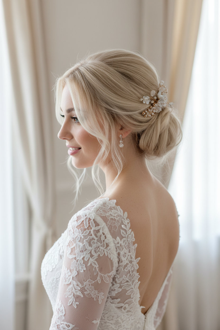 3D Gold Haarklammer mit Blüten & Perlen – Eleganter Brautschmuck | ONDEGO®