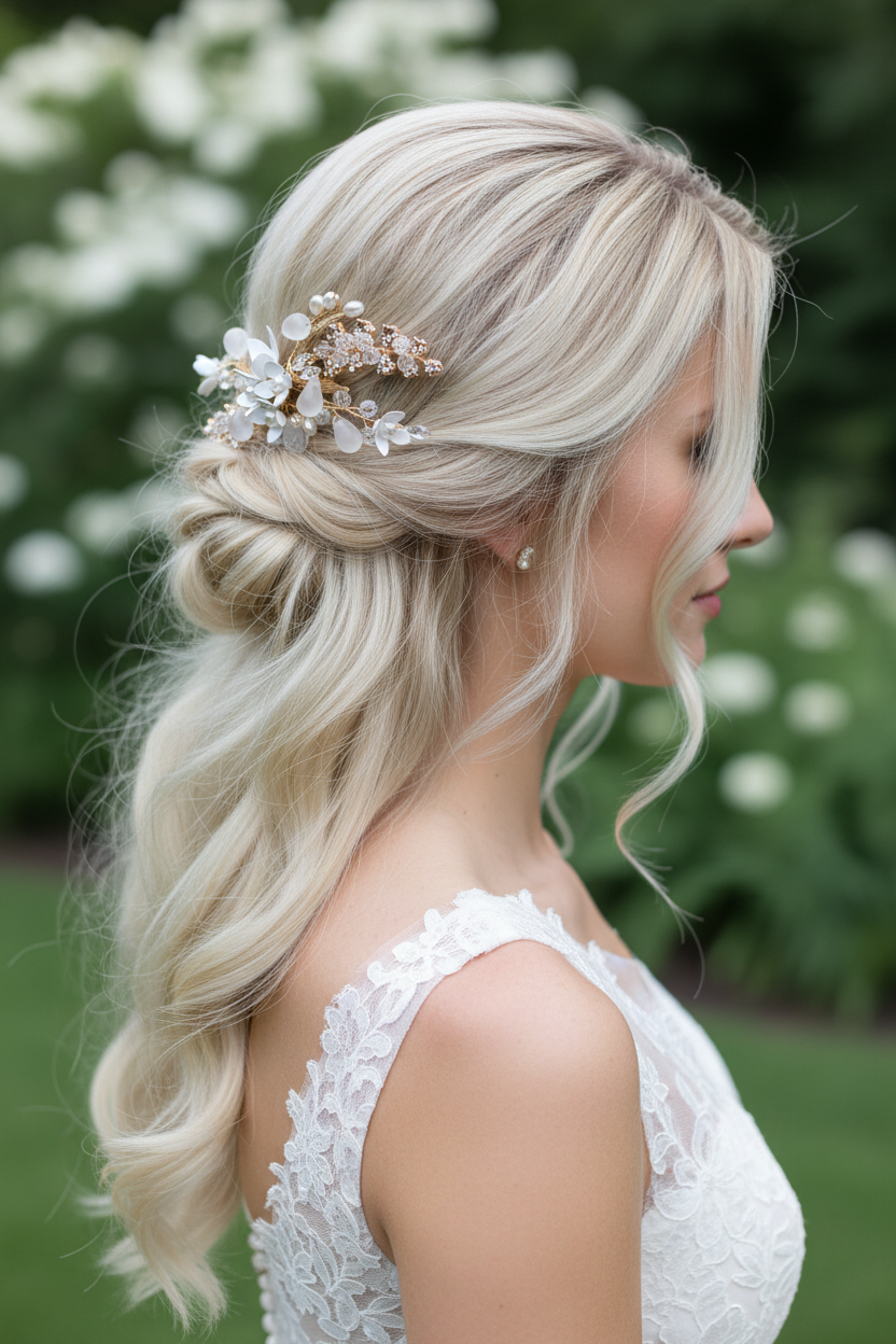 3D Gold Haarklammer mit Blüten & Perlen – Eleganter Brautschmuck | ONDEGO®