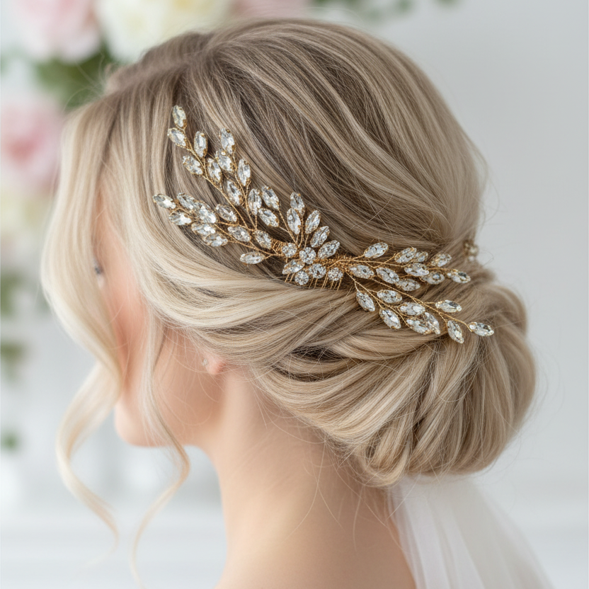 Haarkamm Strass Gold – Eleganter Brautschmuck mit Glanz | ONDEGO®