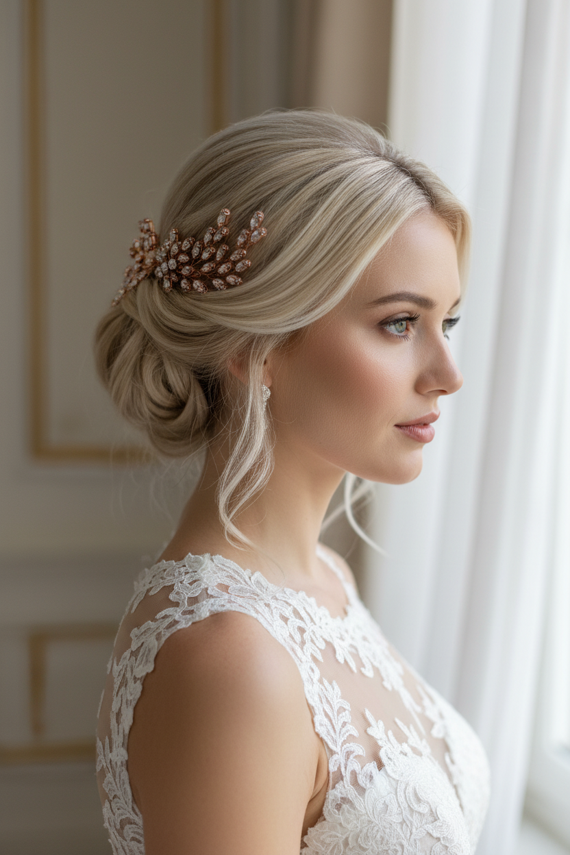 Haarkamm Strass Rosegold – Eleganter Brautschmuck mit Glanz | ONDEGO®