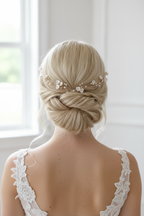 3D Haardraht Rosegold mit Blüten & Perlen – Brautschmuck Haarschmuck Hochzeit Blush Ivory – ONDEGO®