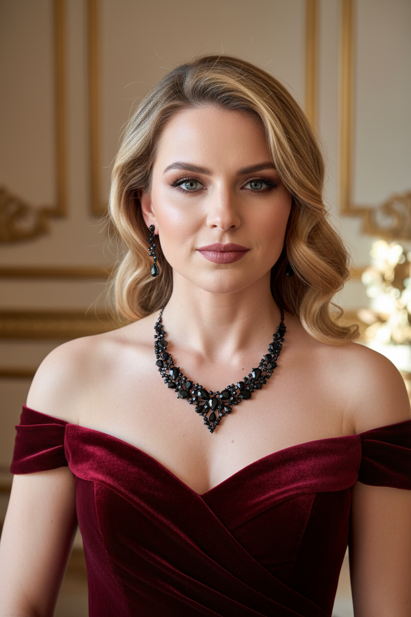 Schwarzes Strass Schmuckset Damen – Halskette & Ohrringe im eleganten Gothic Stil | ONDEGO®