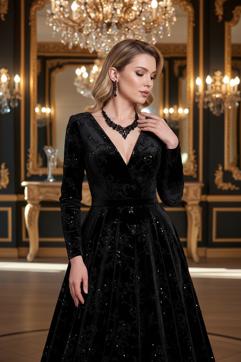 Schwarzes Strass Schmuckset Damen – Halskette & Ohrringe im eleganten Gothic Stil | ONDEGO®