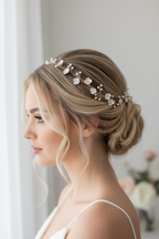 3D Haardraht Rosegold mit Blüten & Perlen – Brautschmuck Haarschmuck Hochzeit Blush Ivory – ONDEGO®
