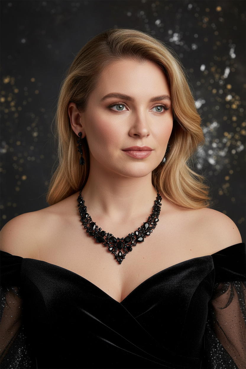 Schwarzes Strass Schmuckset Damen – Halskette & Ohrringe im eleganten Gothic Stil | ONDEGO®