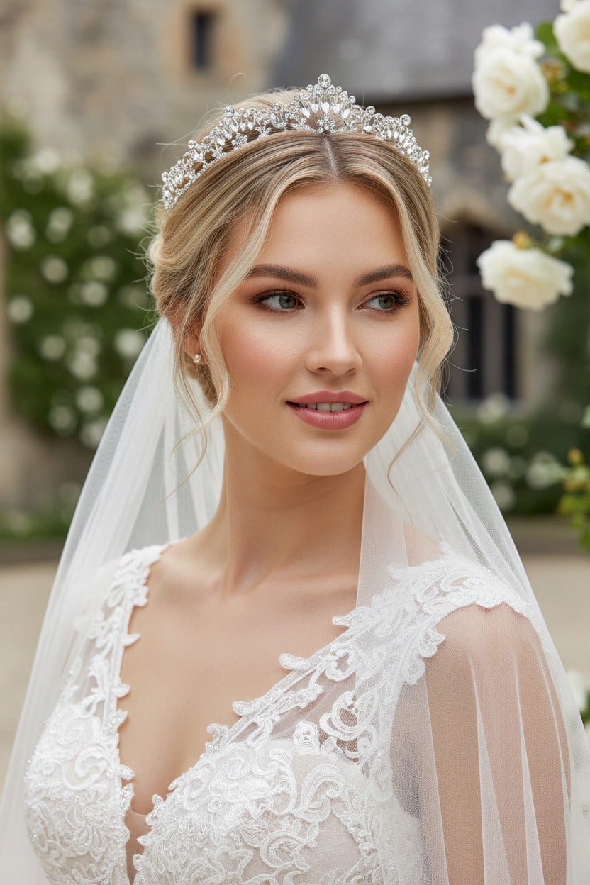 Silber Strass Diadem – große Tiara für Hochzeit, Braut, Ball & Geburtstag | ONDEGO®