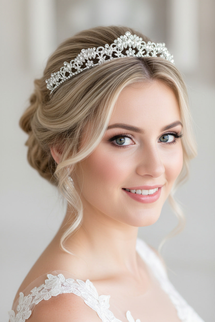 Silber Strass Diadem – große Tiara für Hochzeit, Braut, Ball & Geburtstag | ONDEGO®