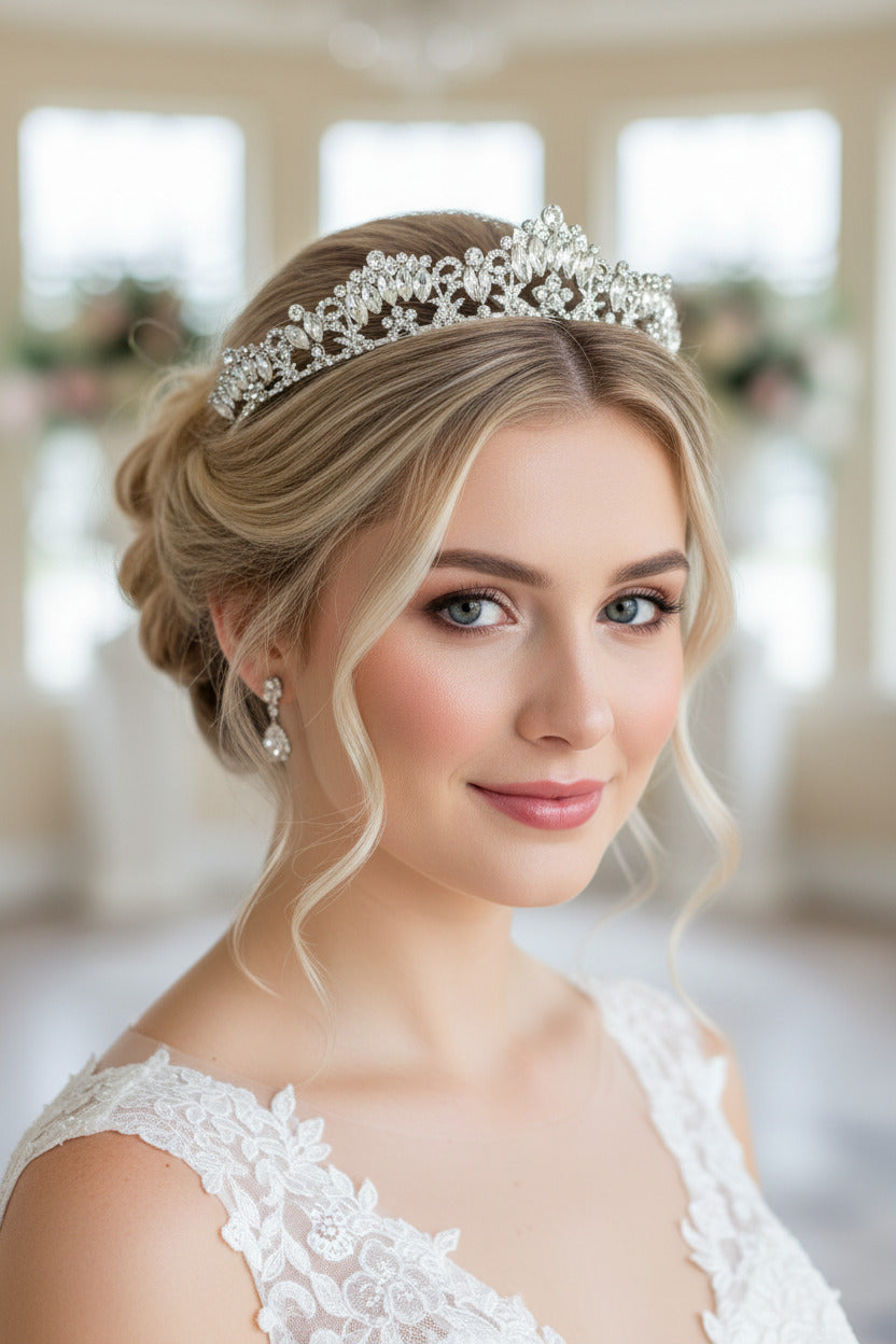 Silber Strass Diadem – große Tiara für Hochzeit, Braut, Ball & Geburtstag | ONDEGO®