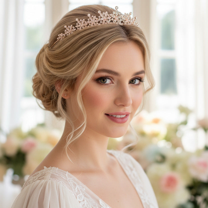 Roségold Strass Diadem – funkelnde Tiara für Hochzeit, Braut & Abiball | ONDEGO®