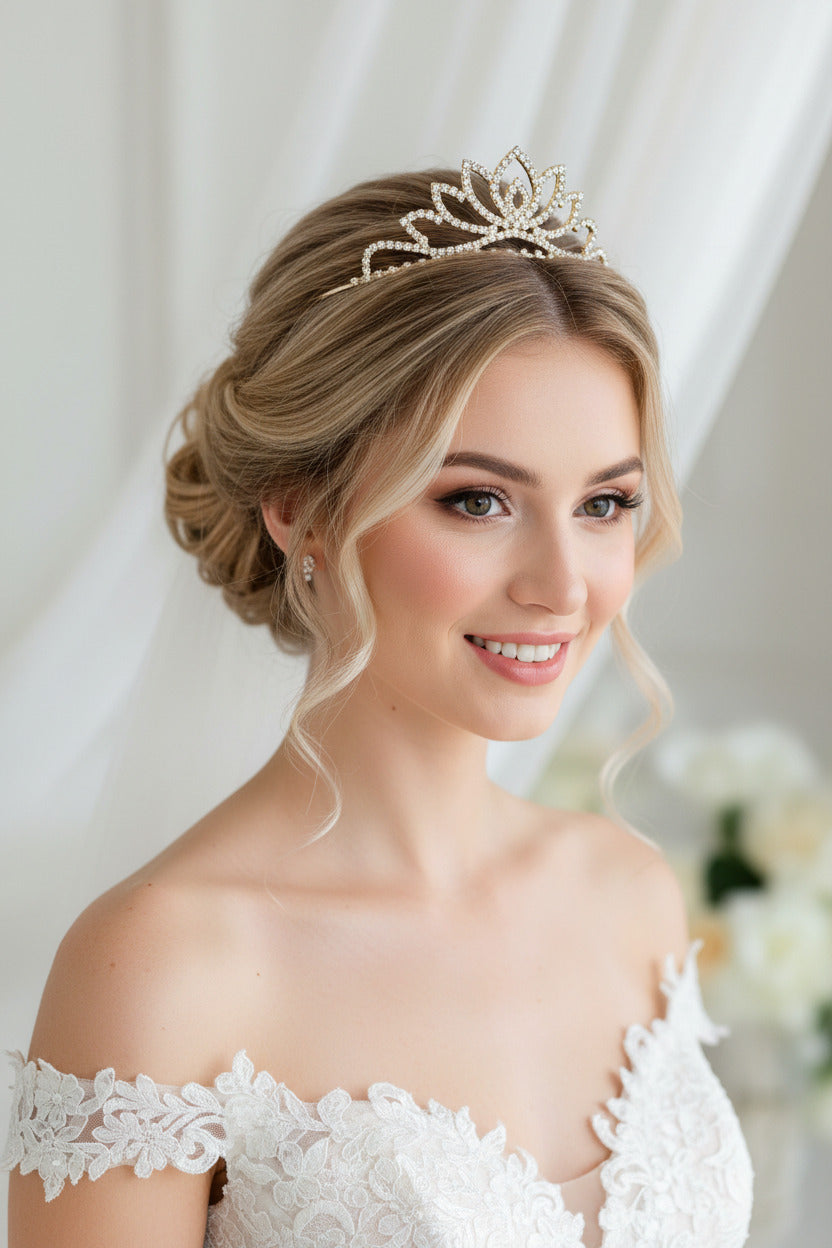 Gold Strass Diadem – große Tiara für Hochzeit, Königin Kostüm & Prinzessin | ONDEGO®