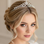 Strass Diadem Silber – große Tiara für Braut & Hochzeit, glitzernder Haarschmuck Krone | ONDEGO®