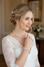 Brautschmuck Set 3-teilig – Glaswachsperlen Weiß oder Ivory Kette, Armband & Ohrringe | ONDEGO®