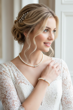 Brautschmuck Set 3-teilig – Glaswachsperlen Weiß oder Ivory Kette, Armband & Ohrringe | ONDEGO®