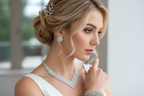 XXL Schmuckset Damen Silber – 3-teiliges Strass Collier, Ohrringe & Armband – Brautschmuck für Hochzeit, Abiball & Gala | ONDEGO®