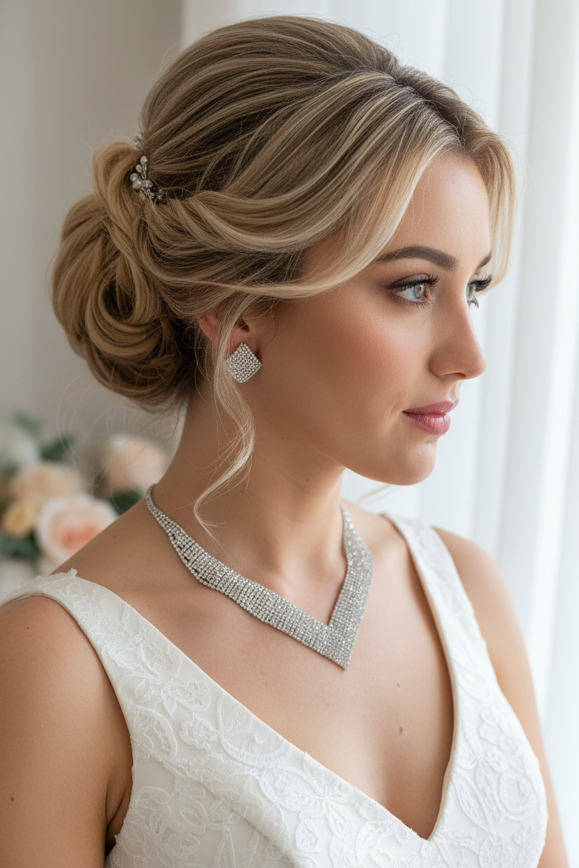 XXL Schmuckset Damen Silber – 3-teiliges Strass Collier, Ohrringe & Armband – Brautschmuck für Hochzeit, Abiball & Gala | ONDEGO®
