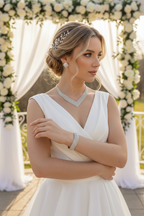 XXL Schmuckset Damen Silber – 3-teiliges Strass Collier, Ohrringe & Armband – Brautschmuck für Hochzeit, Abiball & Gala | ONDEGO®