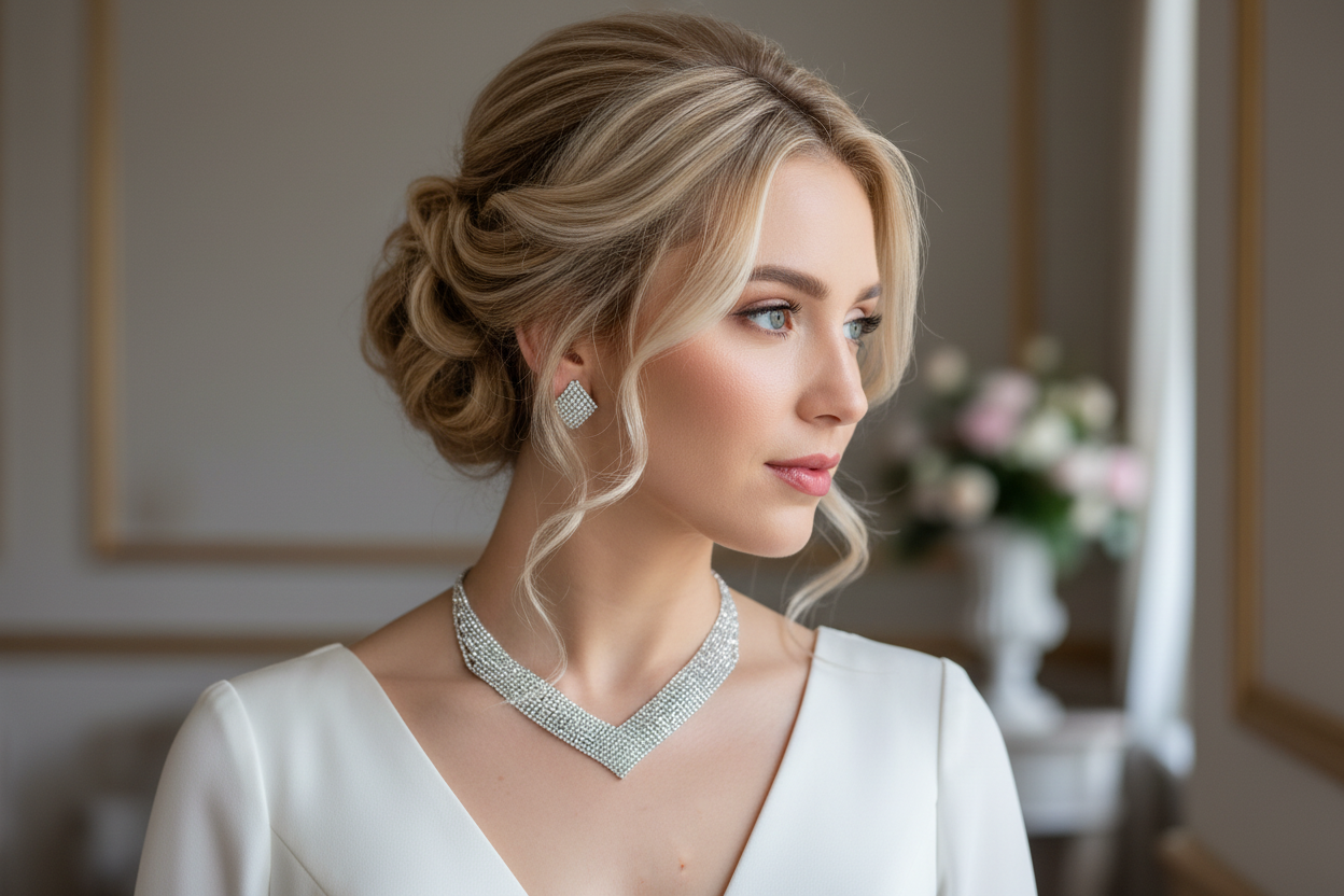 XXL Schmuckset Damen Silber – 3-teiliges Strass Collier, Ohrringe & Armband – Brautschmuck für Hochzeit, Abiball & Gala | ONDEGO®