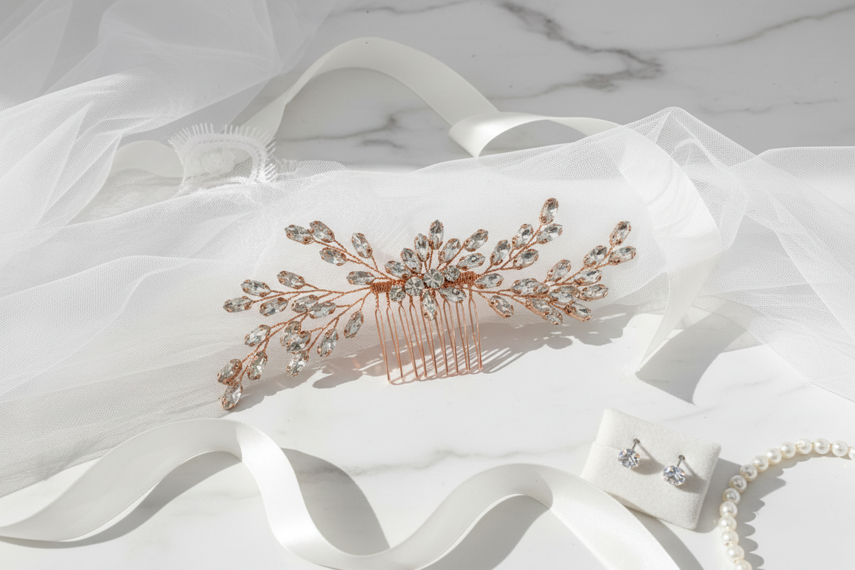 Haarkamm Strass Rosegold – Eleganter Brautschmuck mit Glanz | ONDEGO®