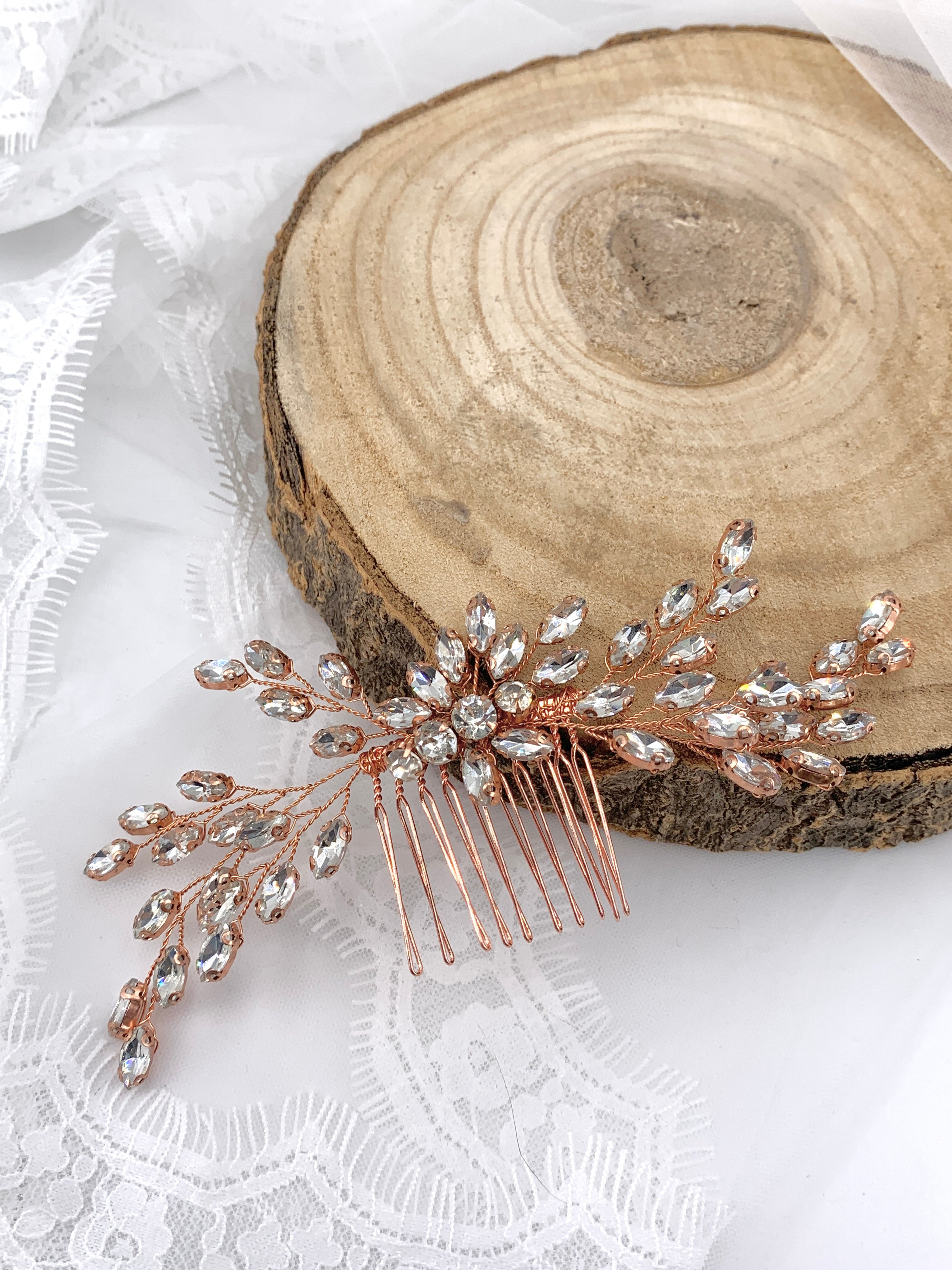 Haarkamm Strass Rosegold – Eleganter Brautschmuck mit Glanz | ONDEGO®