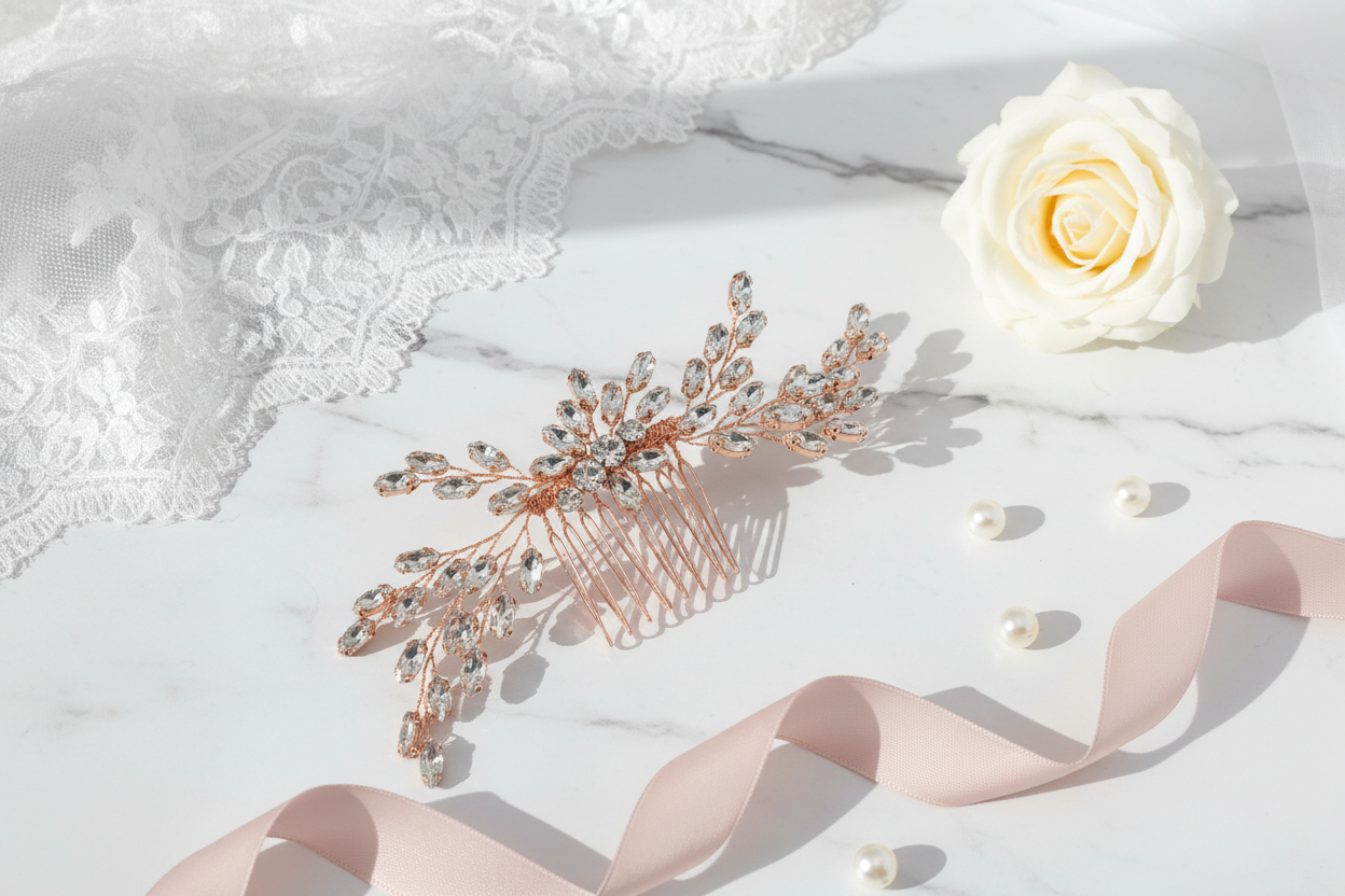 Haarkamm Strass Rosegold – Eleganter Brautschmuck mit Glanz | ONDEGO®