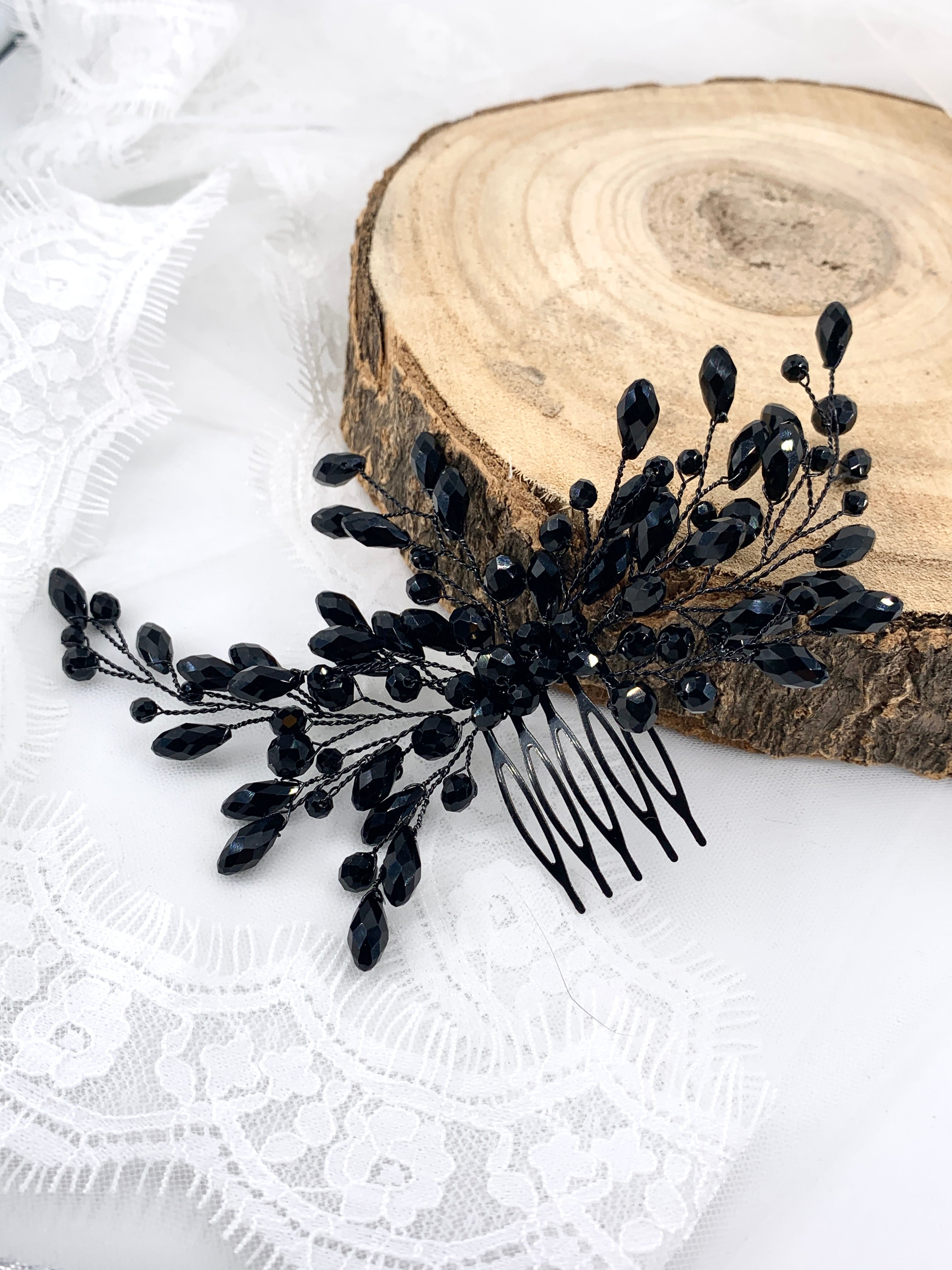 Schwarzer Haarkamm mit Glasschliffperlen – Eleganter Haarschmuck für festliche Anlässe | ONDEGO®