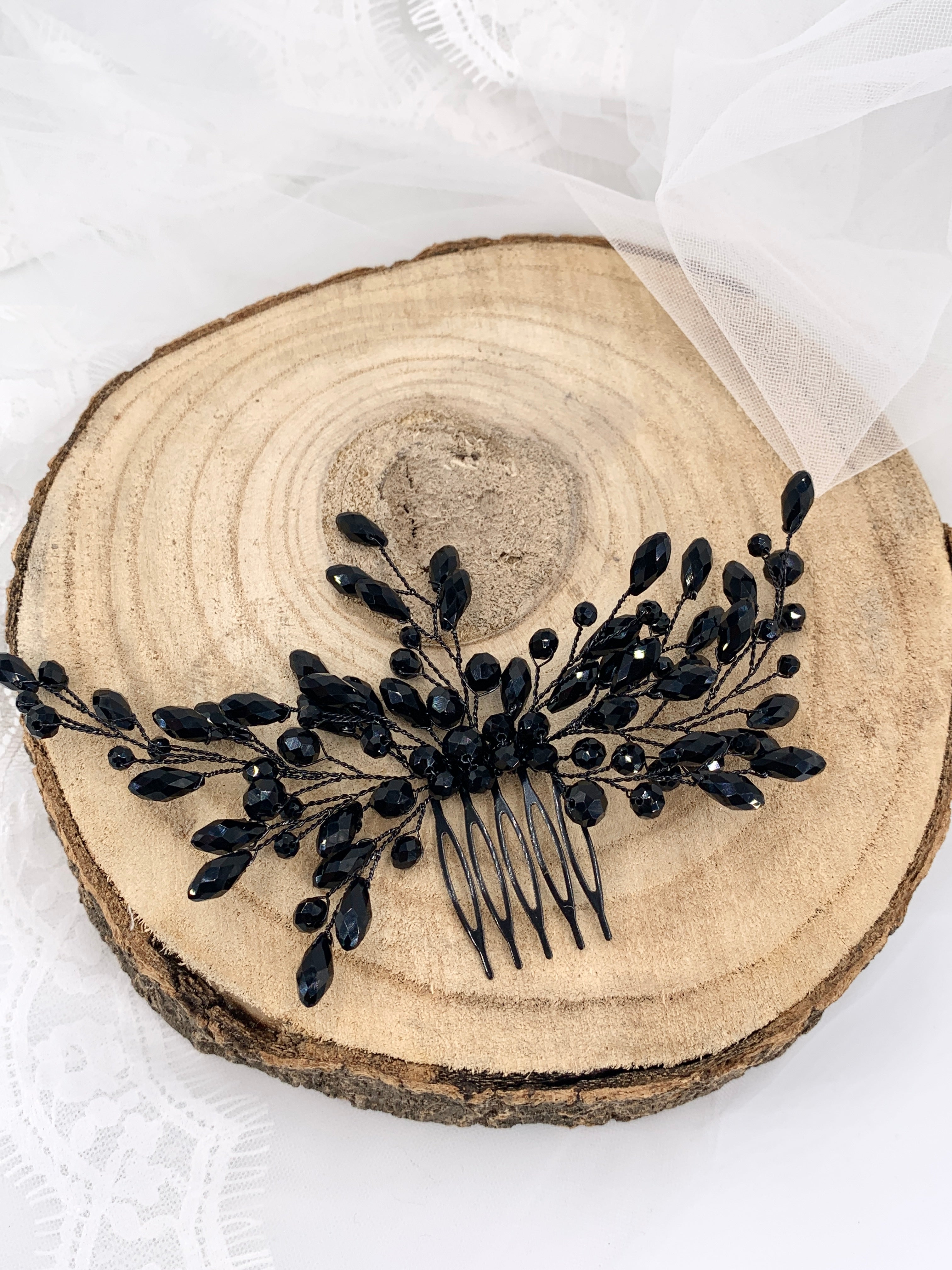 Schwarzer Haarkamm mit Glasschliffperlen – Eleganter Haarschmuck für festliche Anlässe | ONDEGO®
