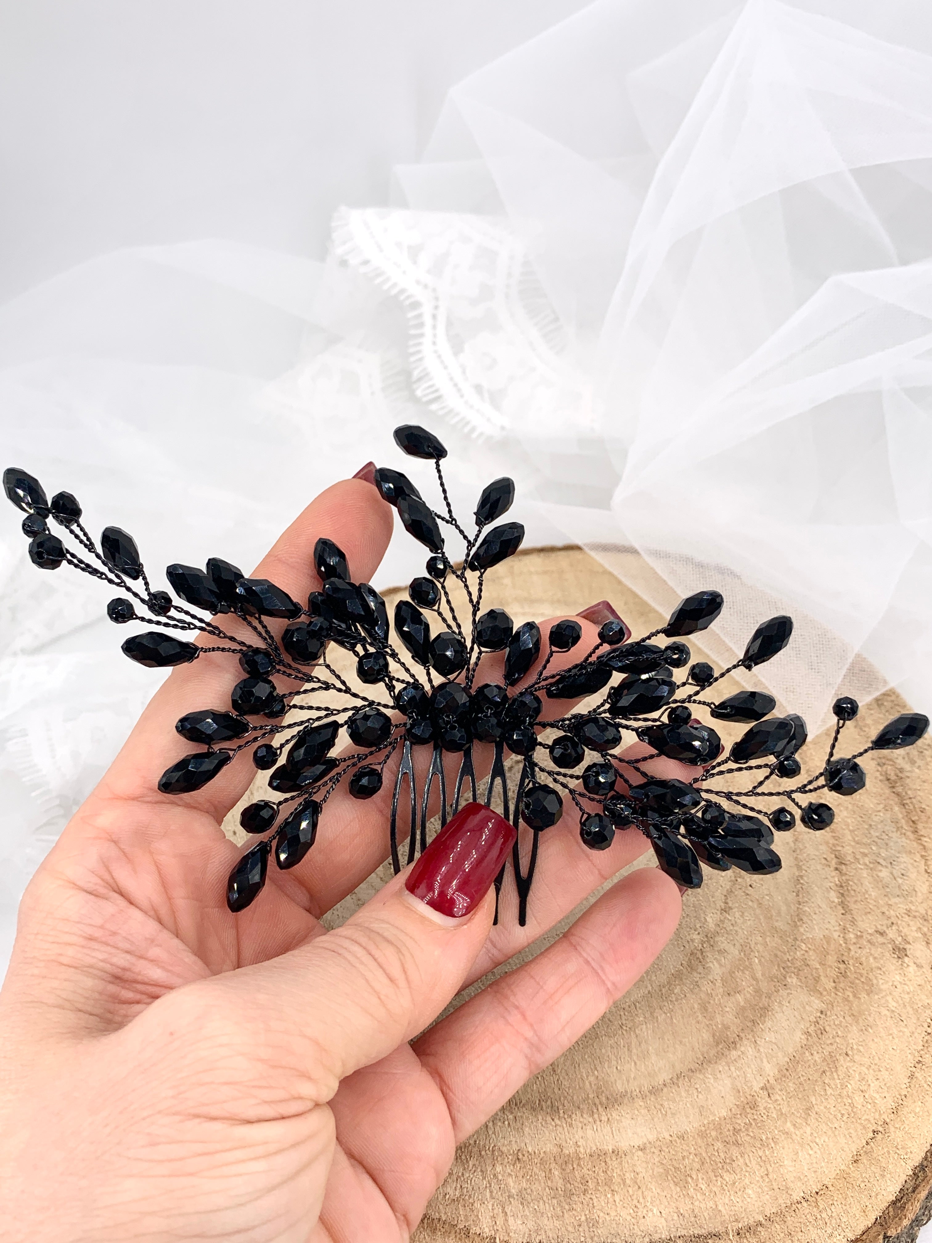 Schwarzer Haarkamm mit Glasschliffperlen – Eleganter Haarschmuck für festliche Anlässe | ONDEGO®