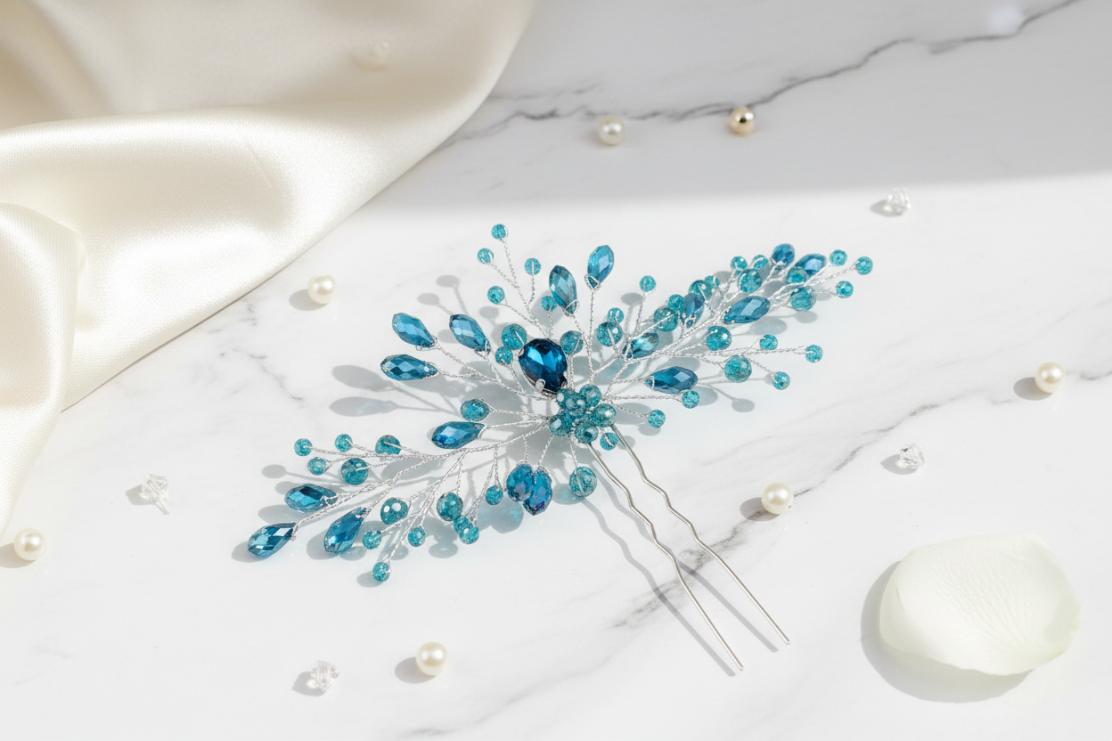 Haarnadel Hellblau – Dezenter Haarschmuck in Silber | ONDEGO®