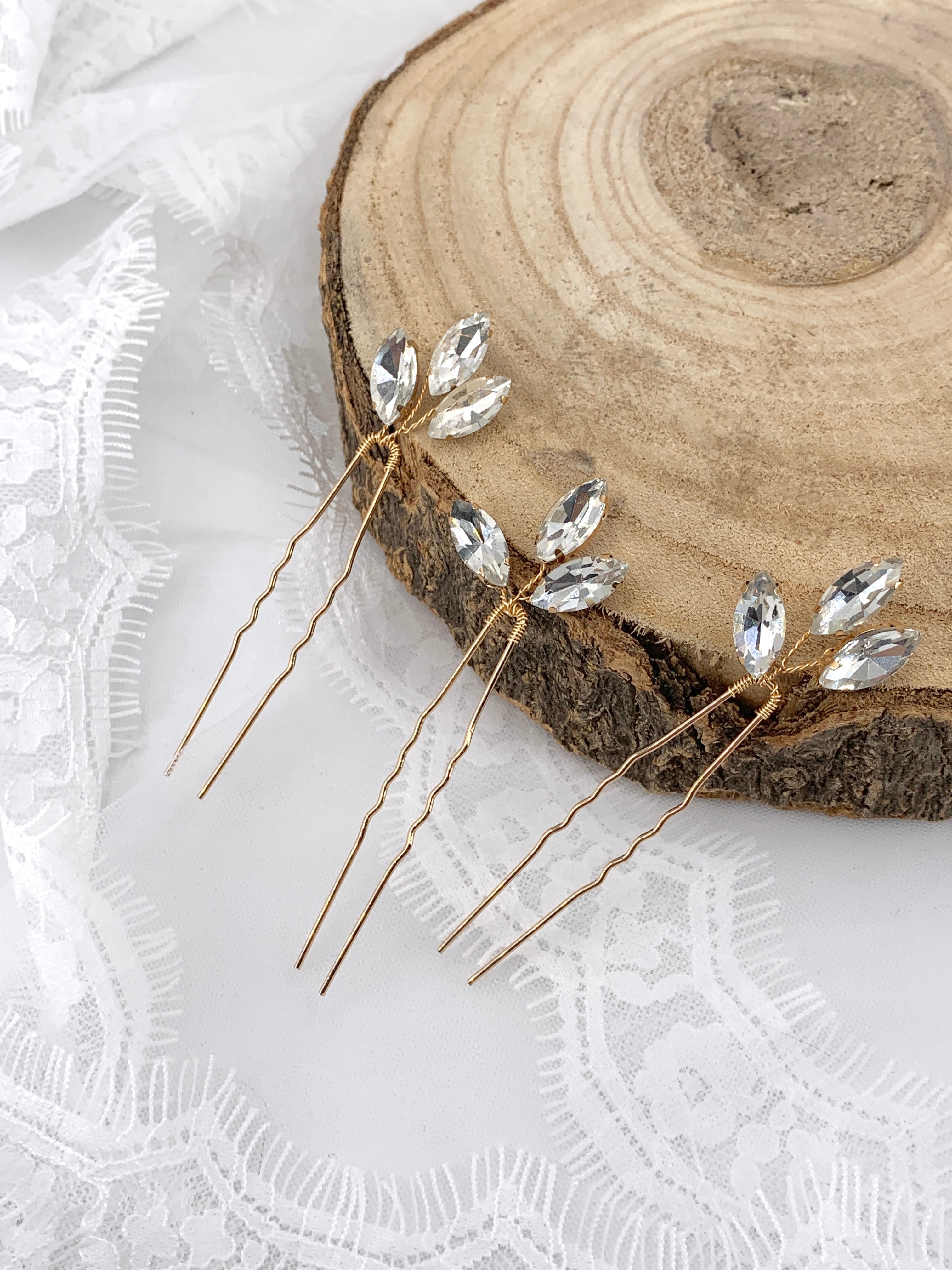 3x Haarnadeln Gold Strass – eleganter Brauthaarschmuck für Hochsteckfrisuren, Hochzeit & Shooting | ONDEGO®