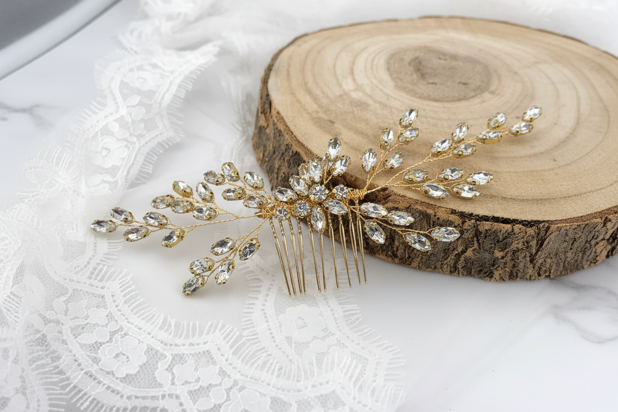 Haarkamm Strass Gold – Eleganter Brautschmuck mit Glanz | ONDEGO®