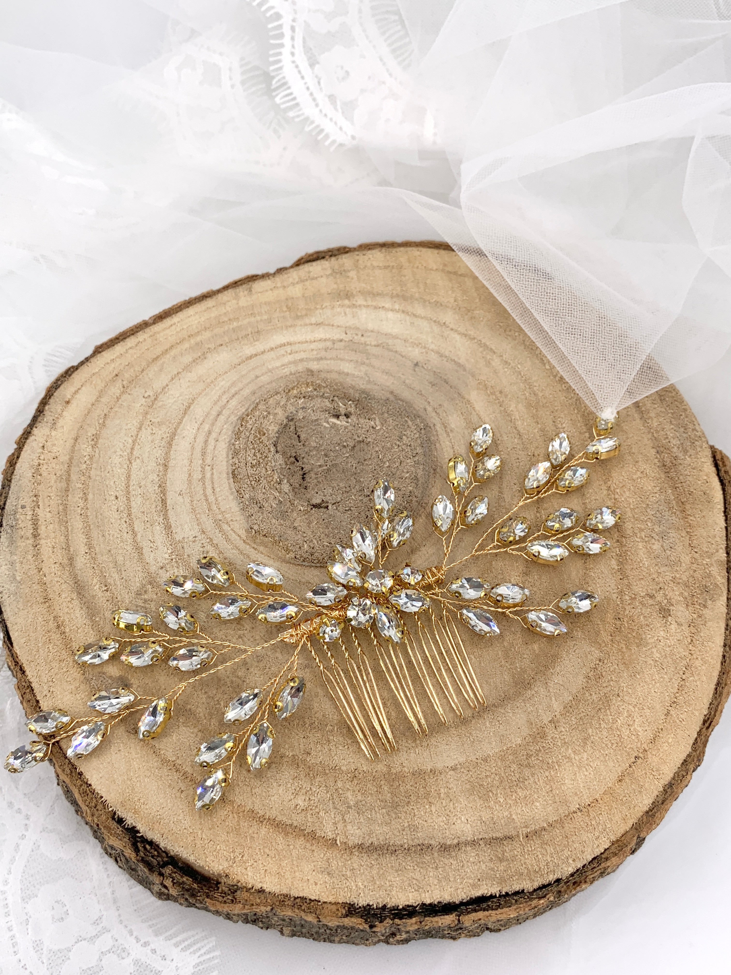 Haarkamm Strass Gold – Eleganter Brautschmuck mit Glanz | ONDEGO®