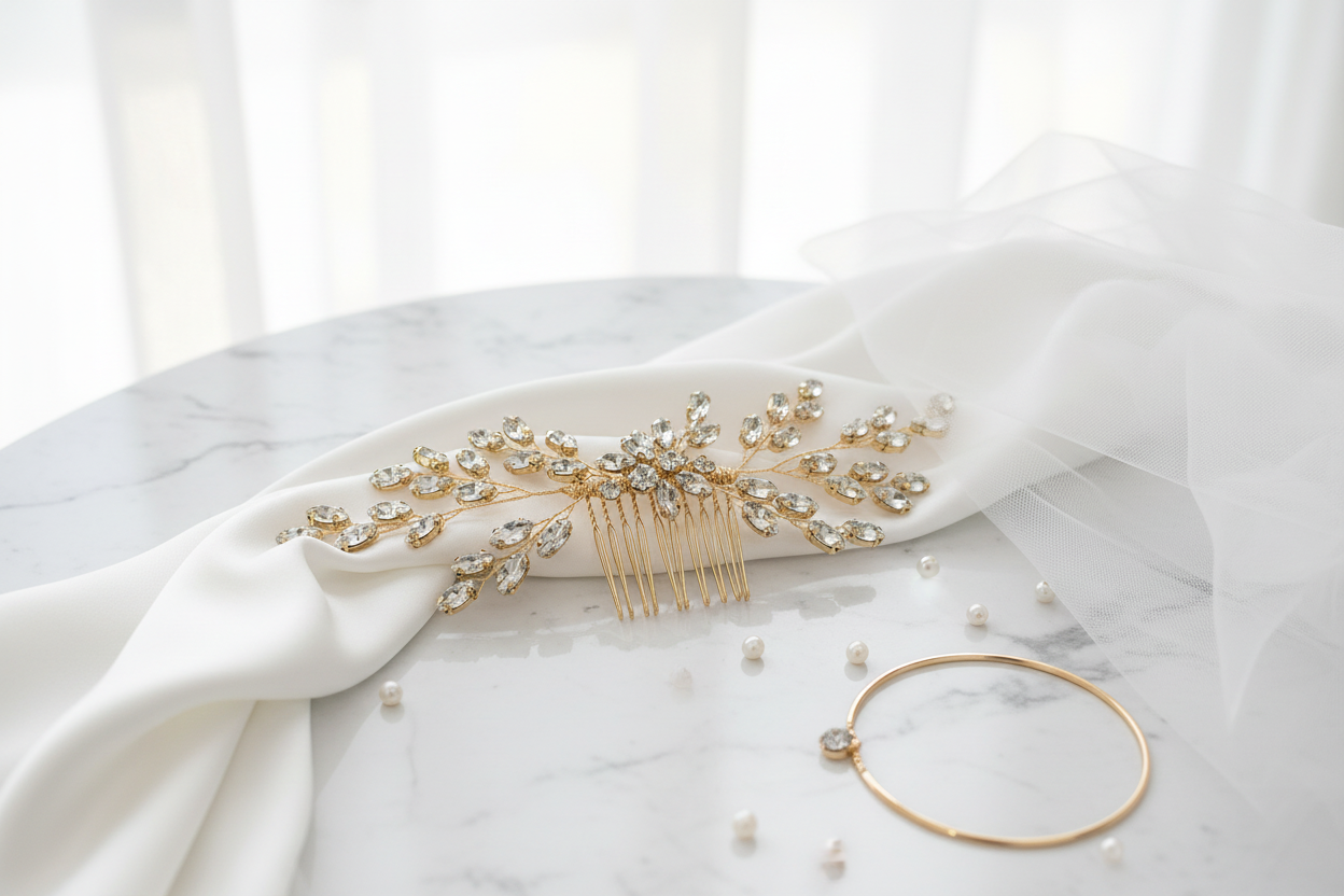 Haarkamm Strass Gold – Eleganter Brautschmuck mit Glanz | ONDEGO®