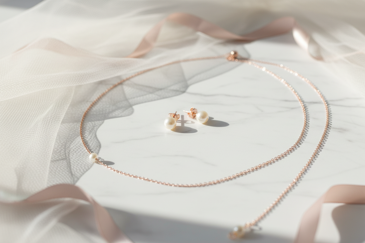 Rosegold Schmuckset mit Perlen – elegantes 2-in-1 Rückenkette-Set für Braut & besondere Anlässe | ONDEGO®