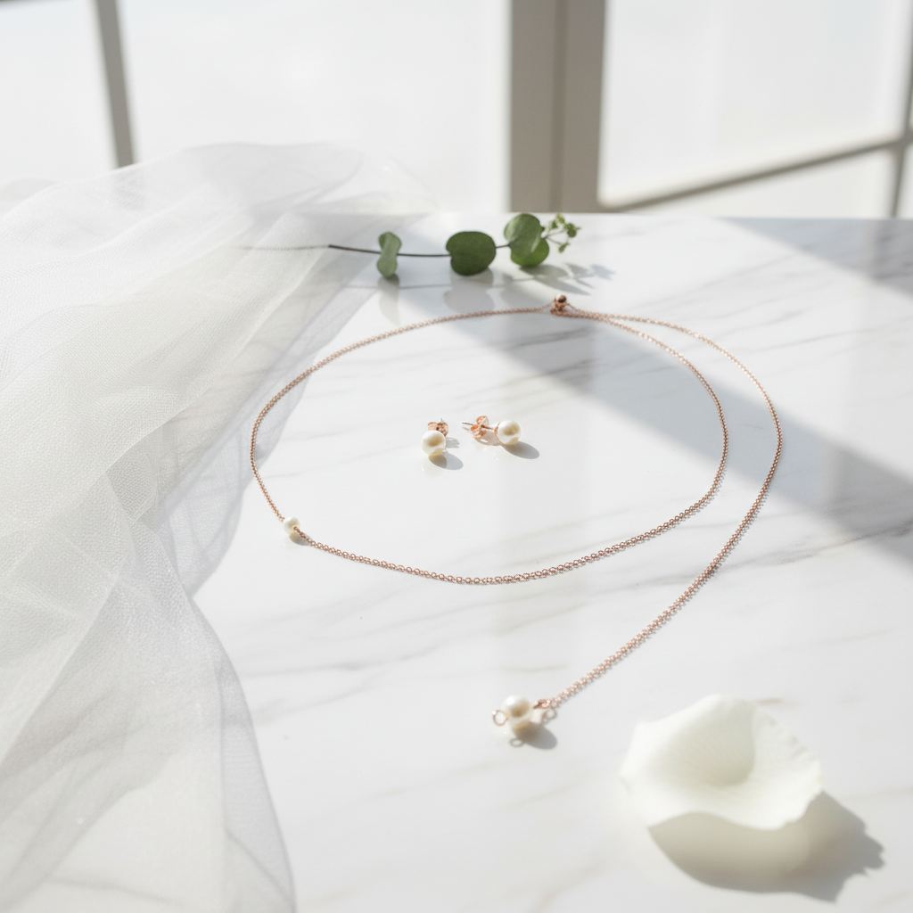 Rosegold Schmuckset mit Perlen – elegantes 2-in-1 Rückenkette-Set für Braut & besondere Anlässe | ONDEGO®