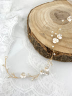 3D Haardraht Gold mit Blüten & Perlen – Brautschmuck Haarschmuck Hochzeit Ivory – ONDEGO®