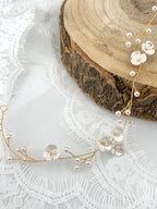 3D Haardraht Gold mit Blüten & Perlen – Brautschmuck Haarschmuck Hochzeit Ivory – ONDEGO®