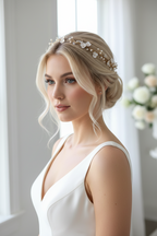 3D Haardraht Gold mit Blüten & Perlen – Brautschmuck Haarschmuck Hochzeit Ivory – ONDEGO®