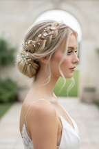 3D Haardraht Gold mit Blüten & Perlen – Brautschmuck Haarschmuck Hochzeit Ivory – ONDEGO®