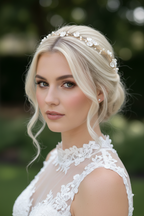 3D Haardraht Gold mit Blüten & Perlen – Brautschmuck Haarschmuck Hochzeit Ivory – ONDEGO®
