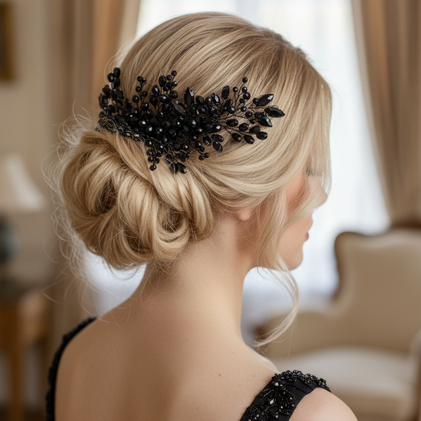 Haarkamm Schwarz – Glasschliffperlen | Gothic & Elegant | ONDEGO®