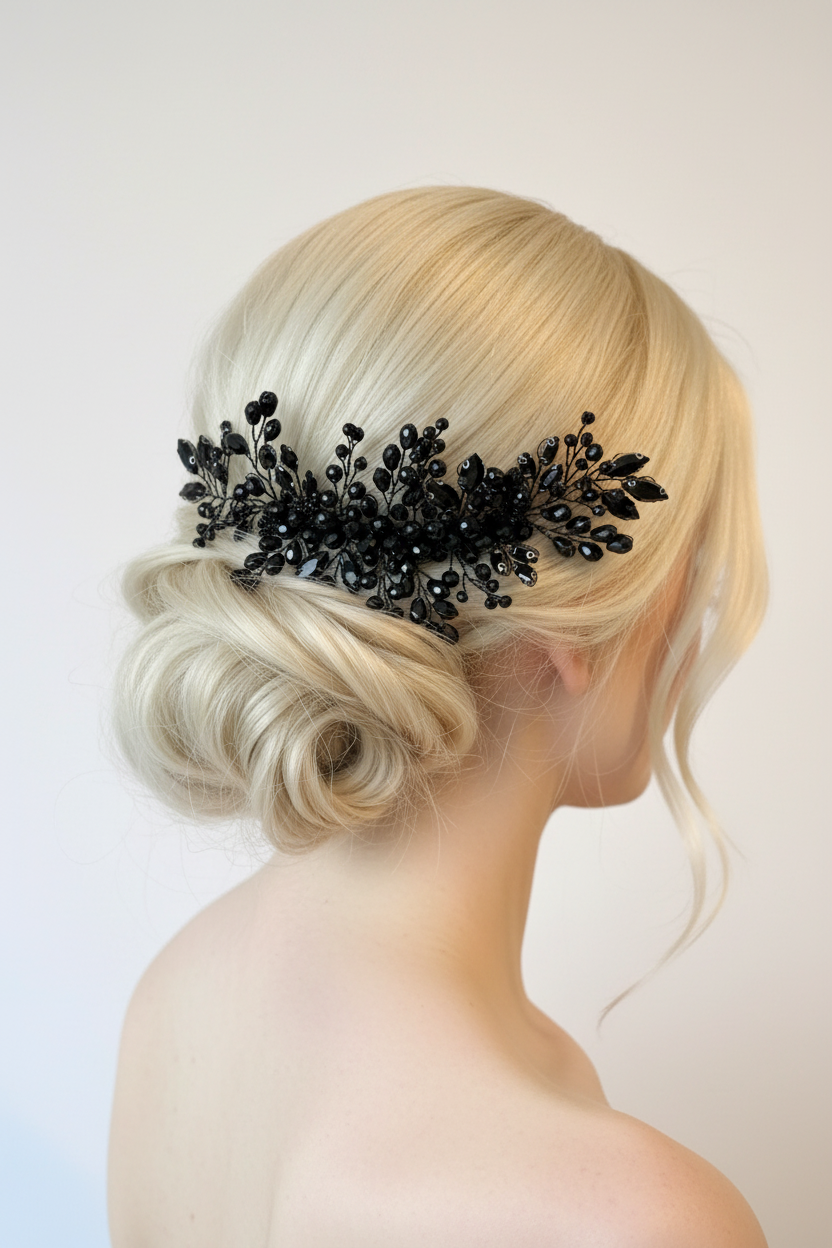 Haarkamm Schwarz – Glasschliffperlen | Gothic & Elegant | ONDEGO®