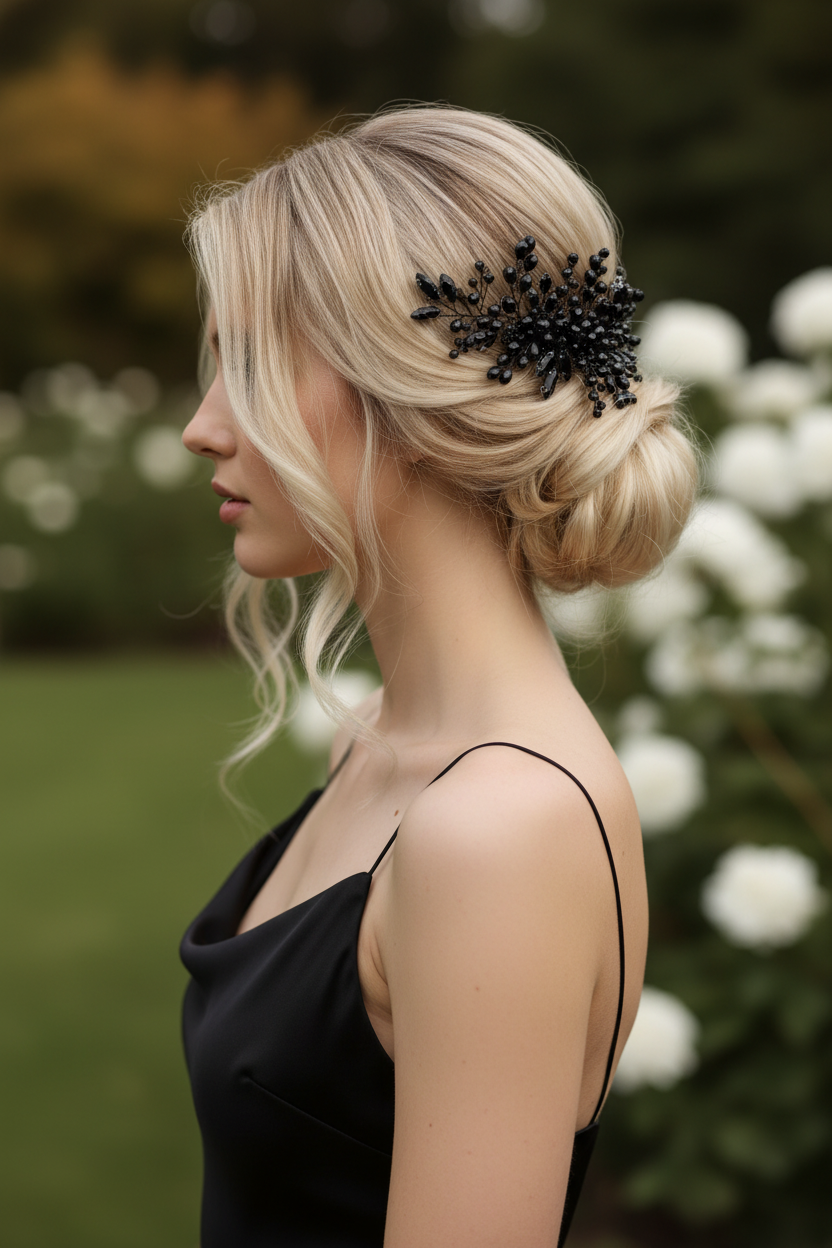 Haarkamm Schwarz – Glasschliffperlen | Gothic & Elegant | ONDEGO®