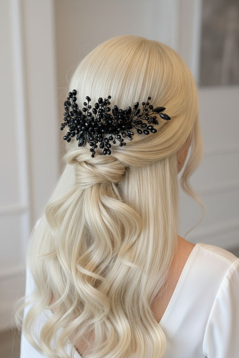 Haarkamm Schwarz – Glasschliffperlen | Gothic & Elegant | ONDEGO®